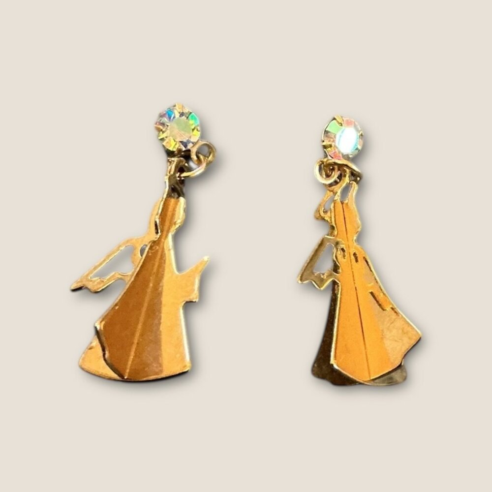 Avon 3D Christmas Angel Dangle  Rhinestone Stud Earrings